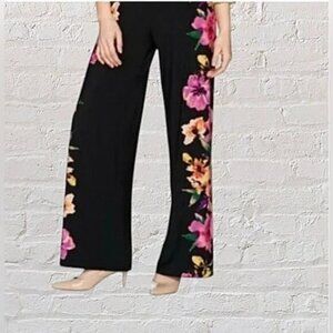 Susan Graver floral liquid knit pull on palazzo wide leg pants 2X Petite stretch